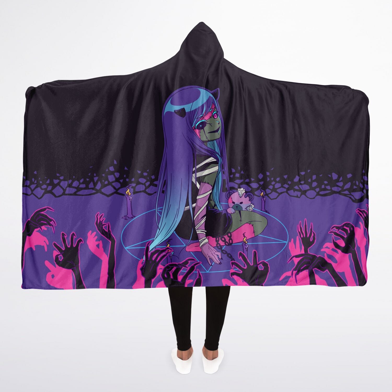 Chiroko Kawaii Creepy Cute Anime Girl Hooded Blanket