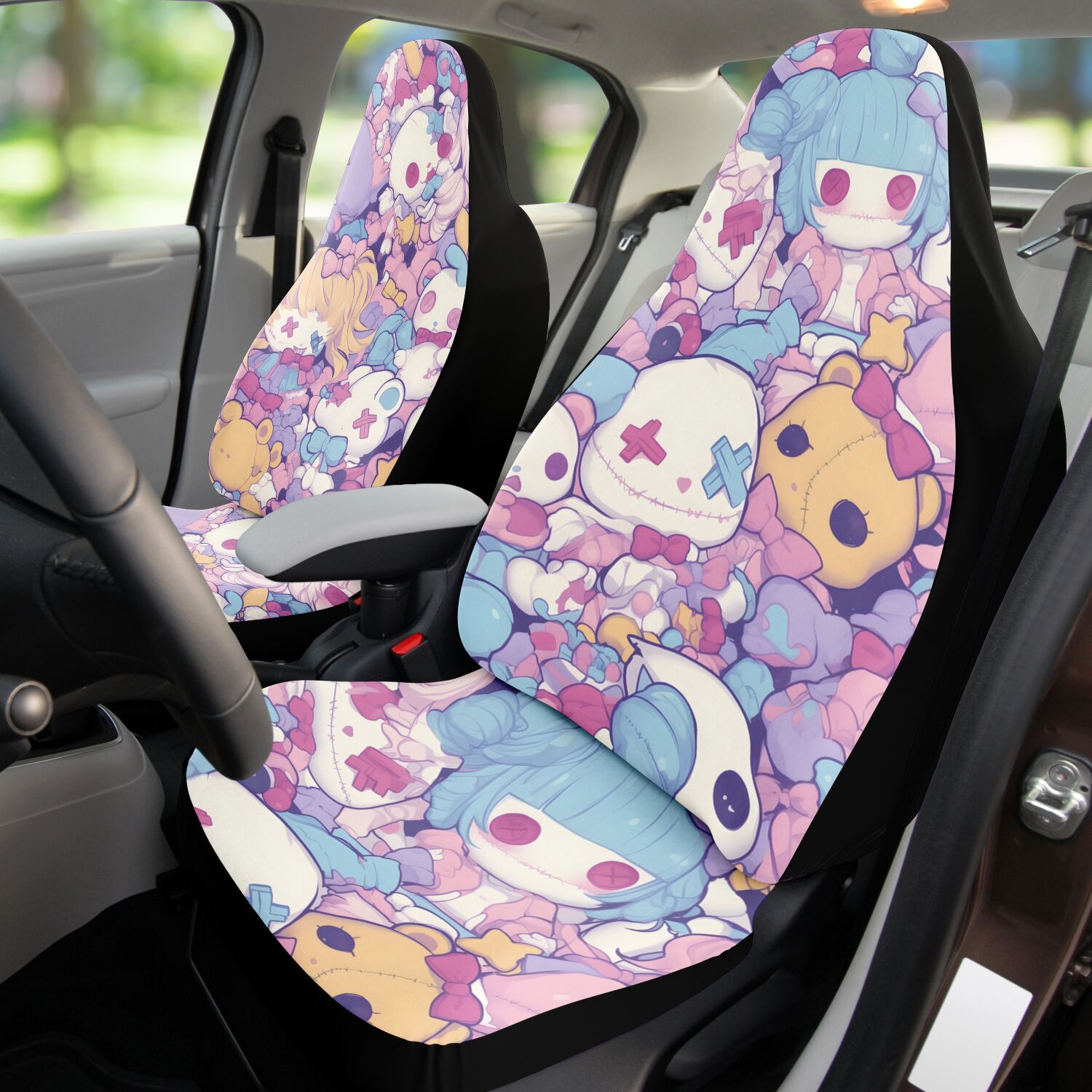 Cute pastel creepy dolls pattern Car Seat Cover (x2)
