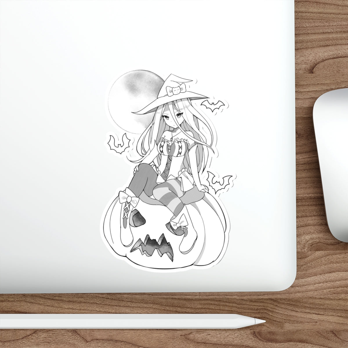 Yuuki B&W Kawaii Witch Cute Anime Die-Cut Sticker