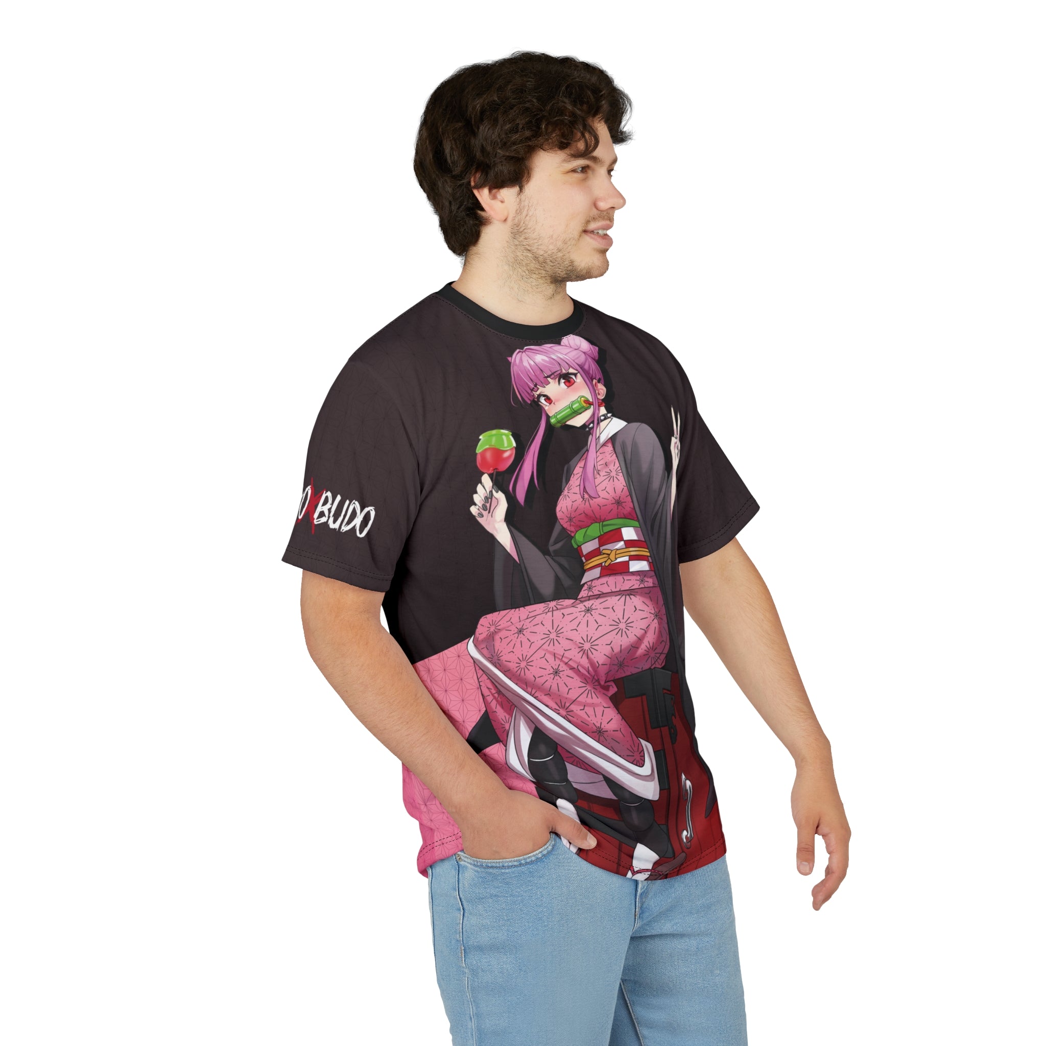 Budo cosplaying as Nezuko - cute anime girl Unisex AOP Cut & Sew T-shirt