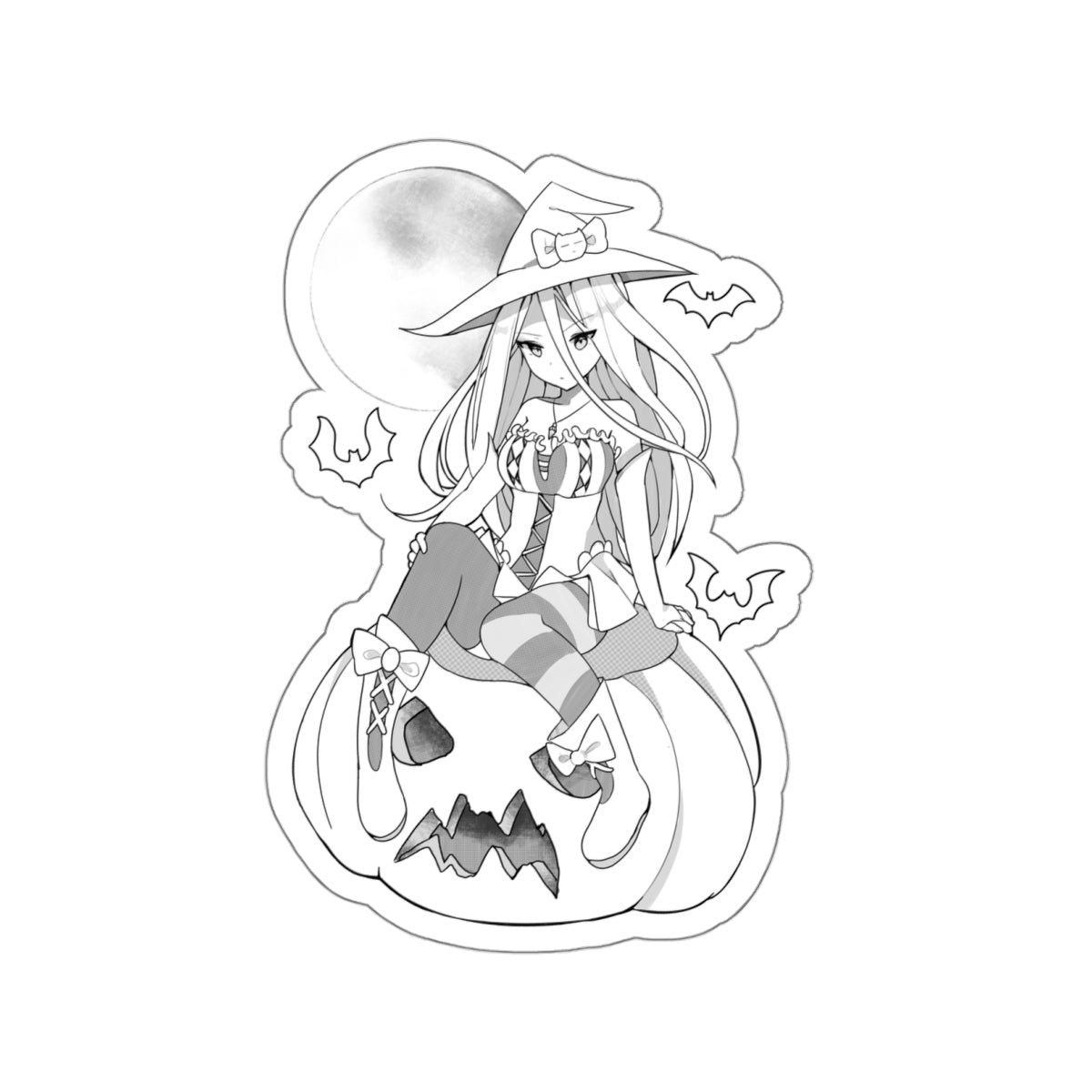 Yuuki B&W Kawaii Witch Cute Anime Die-Cut Sticker