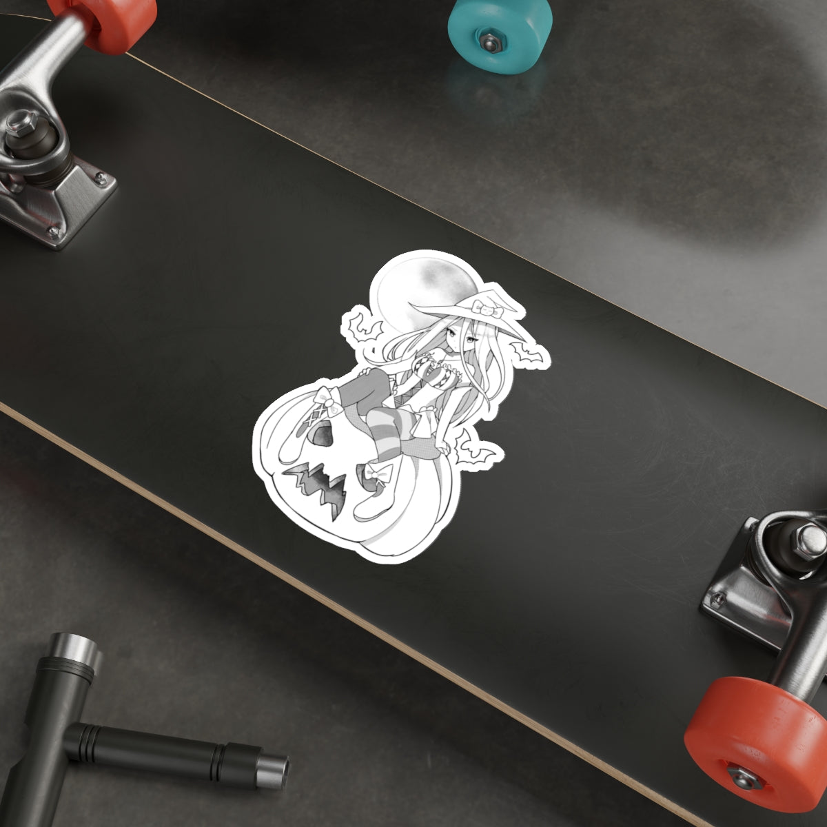 Yuuki B&W Kawaii Witch Cute Anime Die-Cut Sticker