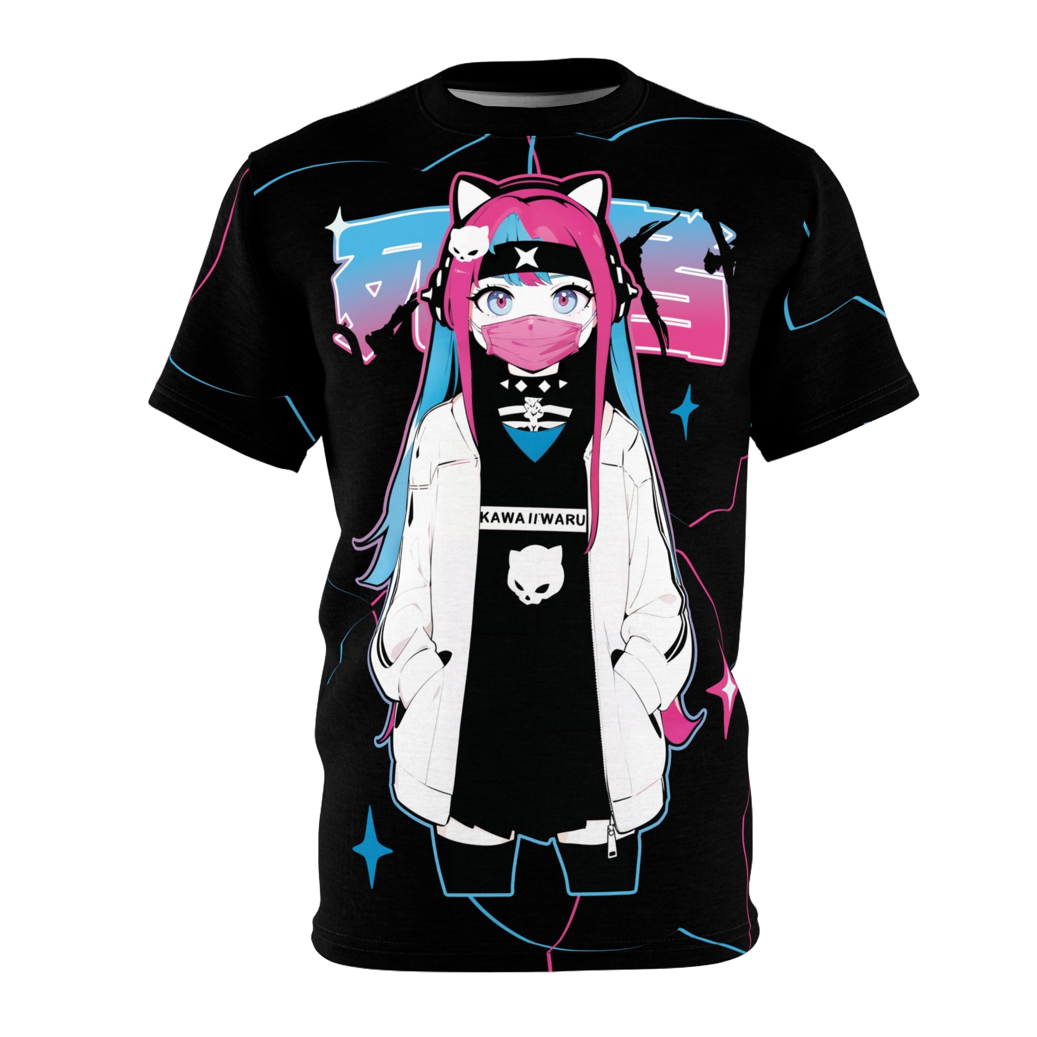 Meena - Creepy cute skeletal kawaii anime girl Unisex AOP Cut & Sew T-shirt