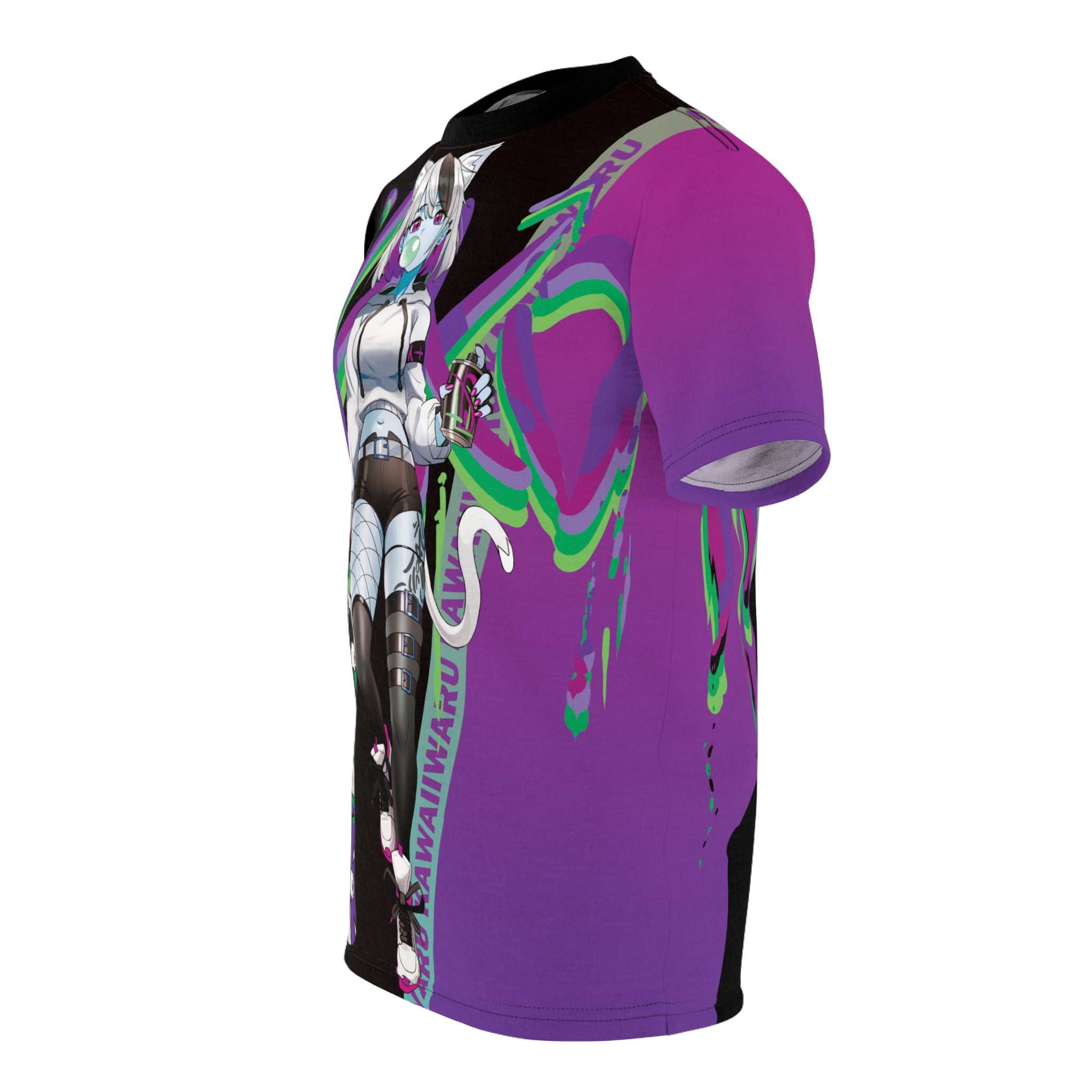 Tori - Lethal purple - Neko skater anime girl Unisex AOP Cut & Sew T-shirt