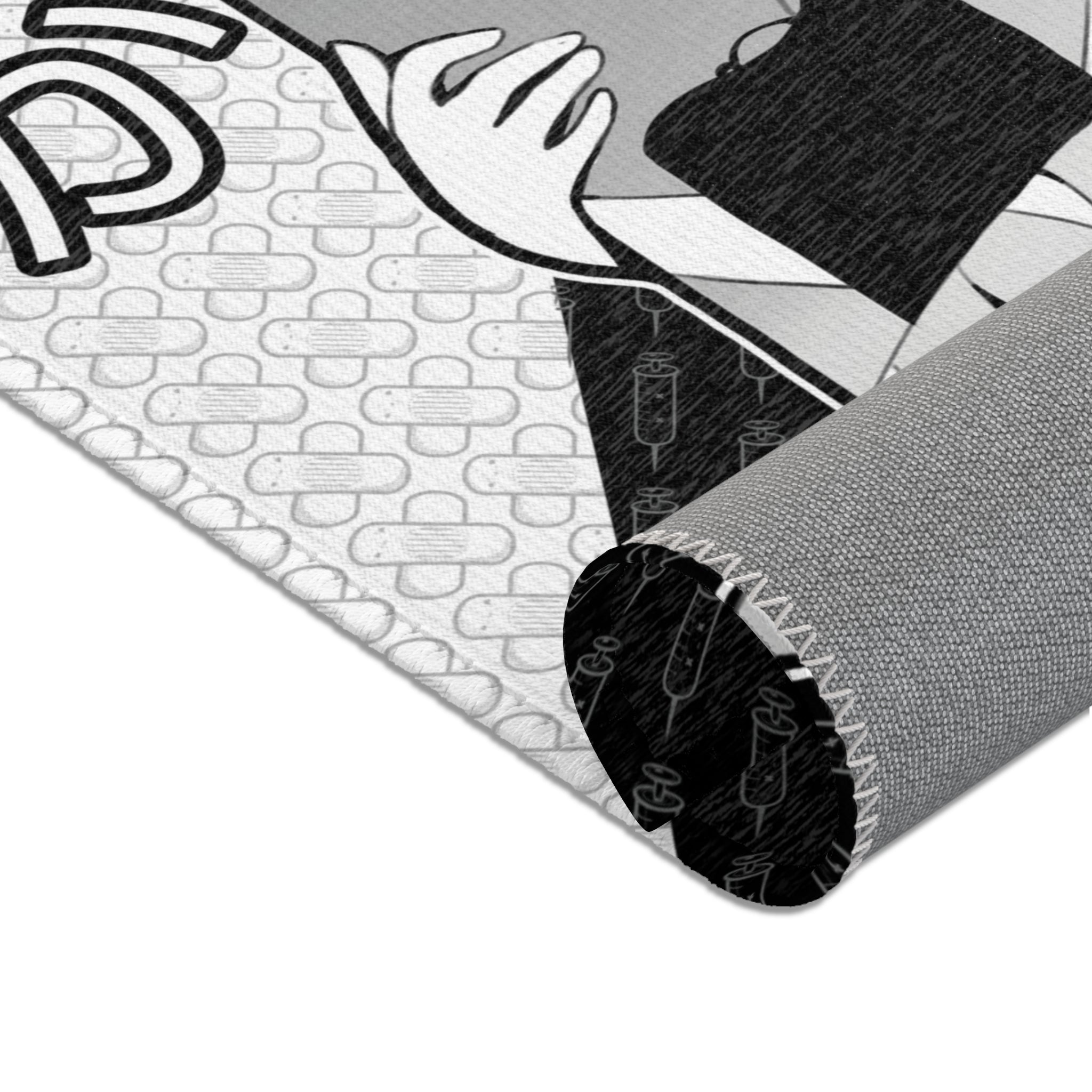 Shizuka B&W - Kawaii creepy cute anime nurse Area Rug