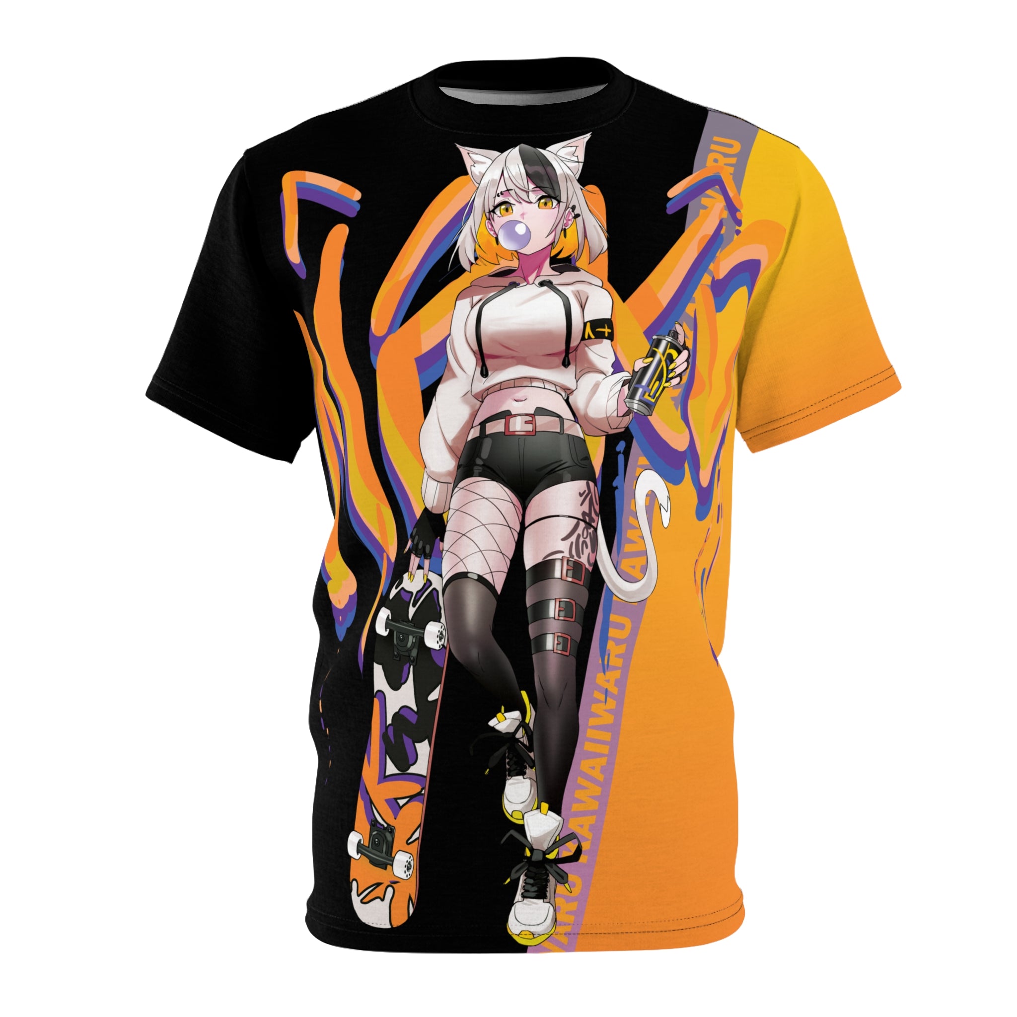 Tori - Orange tornado - Neko skater anime girl Unisex AOP Cut & Sew T-shirt
