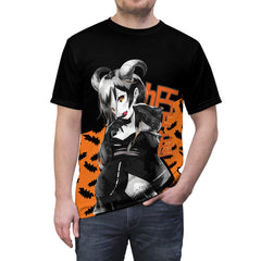 Oni-Hime B&W Hentai Demon Kawaii Anime Girl - Halloween Edition Unisex AOP Cut & Sew T-shirt