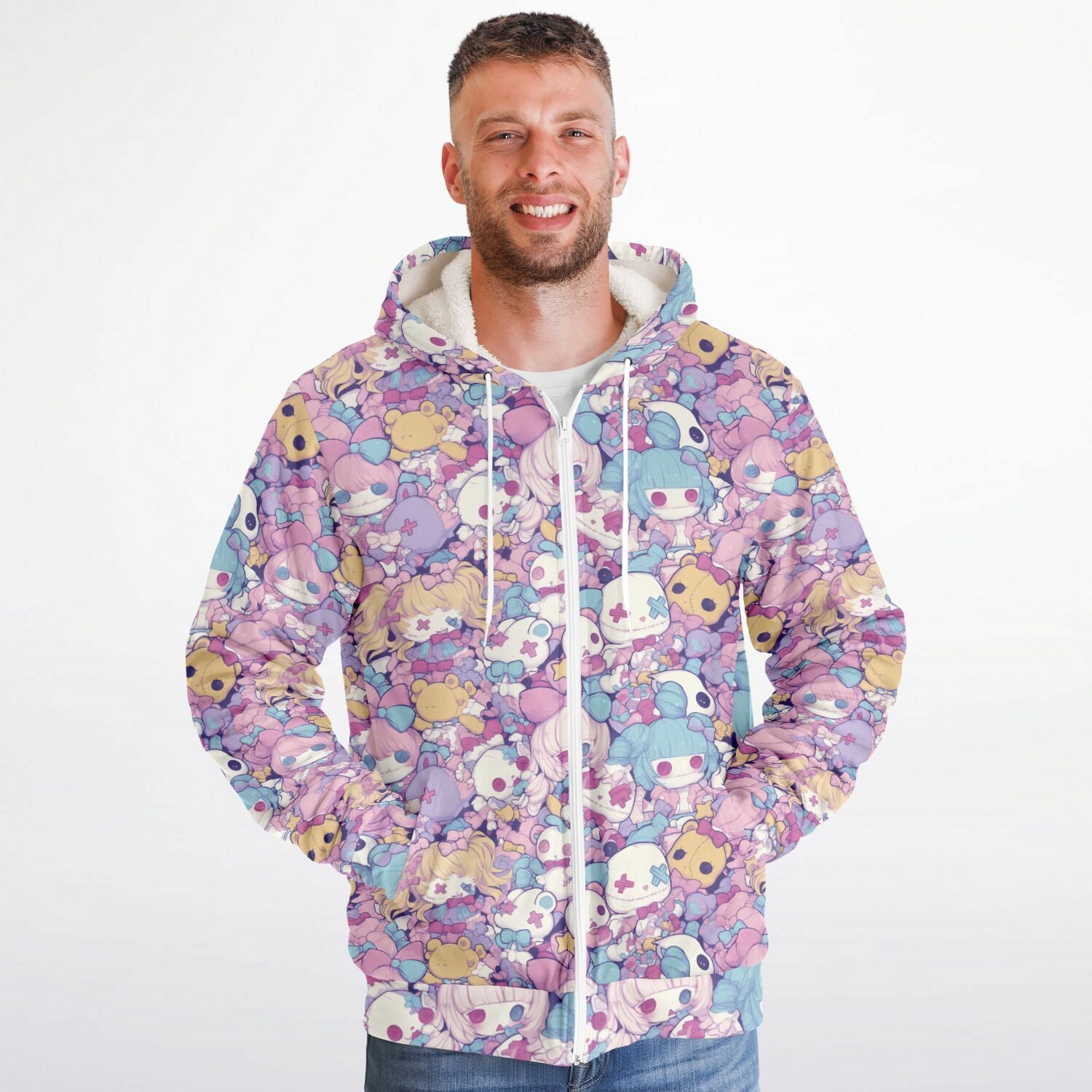 Cute pastel creepy dolls pattern Sherpa Jacket Hoodie