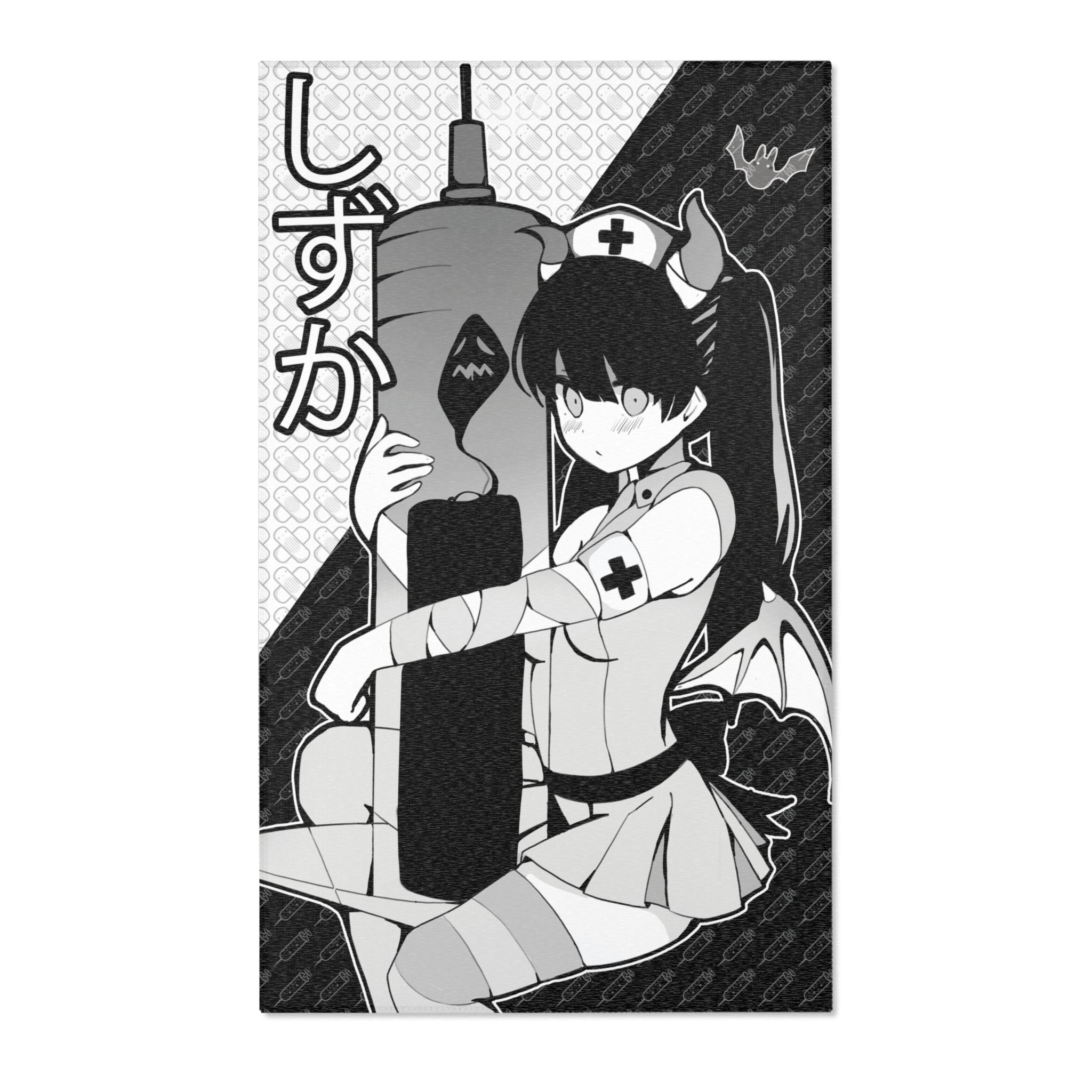 Shizuka B&W - Kawaii creepy cute anime nurse Area Rug