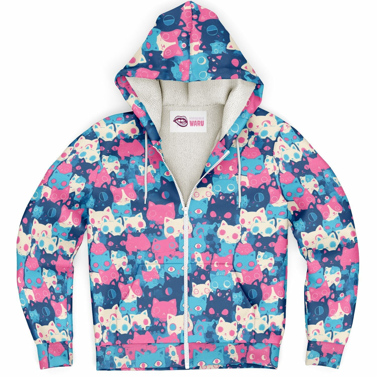 Cute pastel cat pattern Sherpa Jacket Hoodie