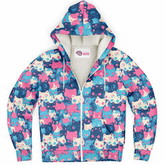 Cute pastel cat pattern Sherpa Jacket Hoodie