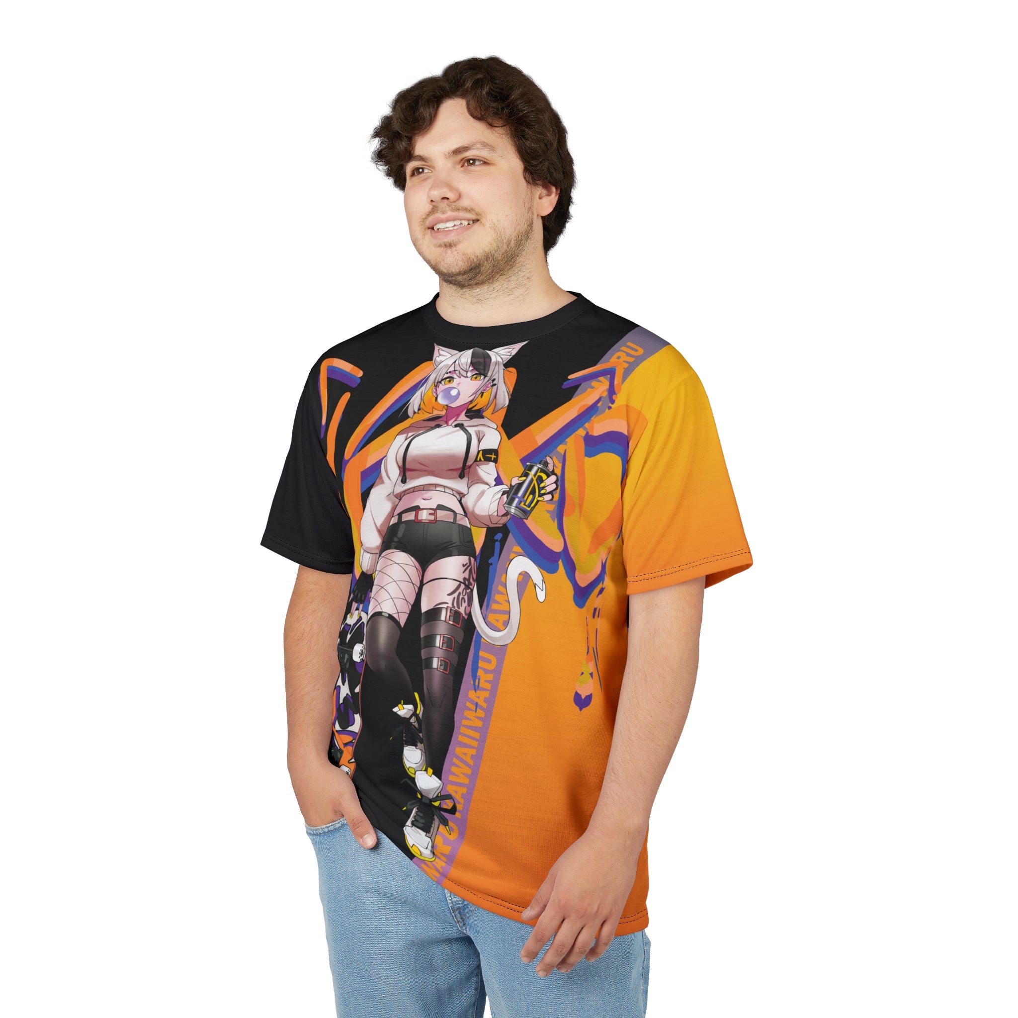 Tori - Orange tornado - Neko skater anime girl Unisex AOP Cut & Sew T-shirt