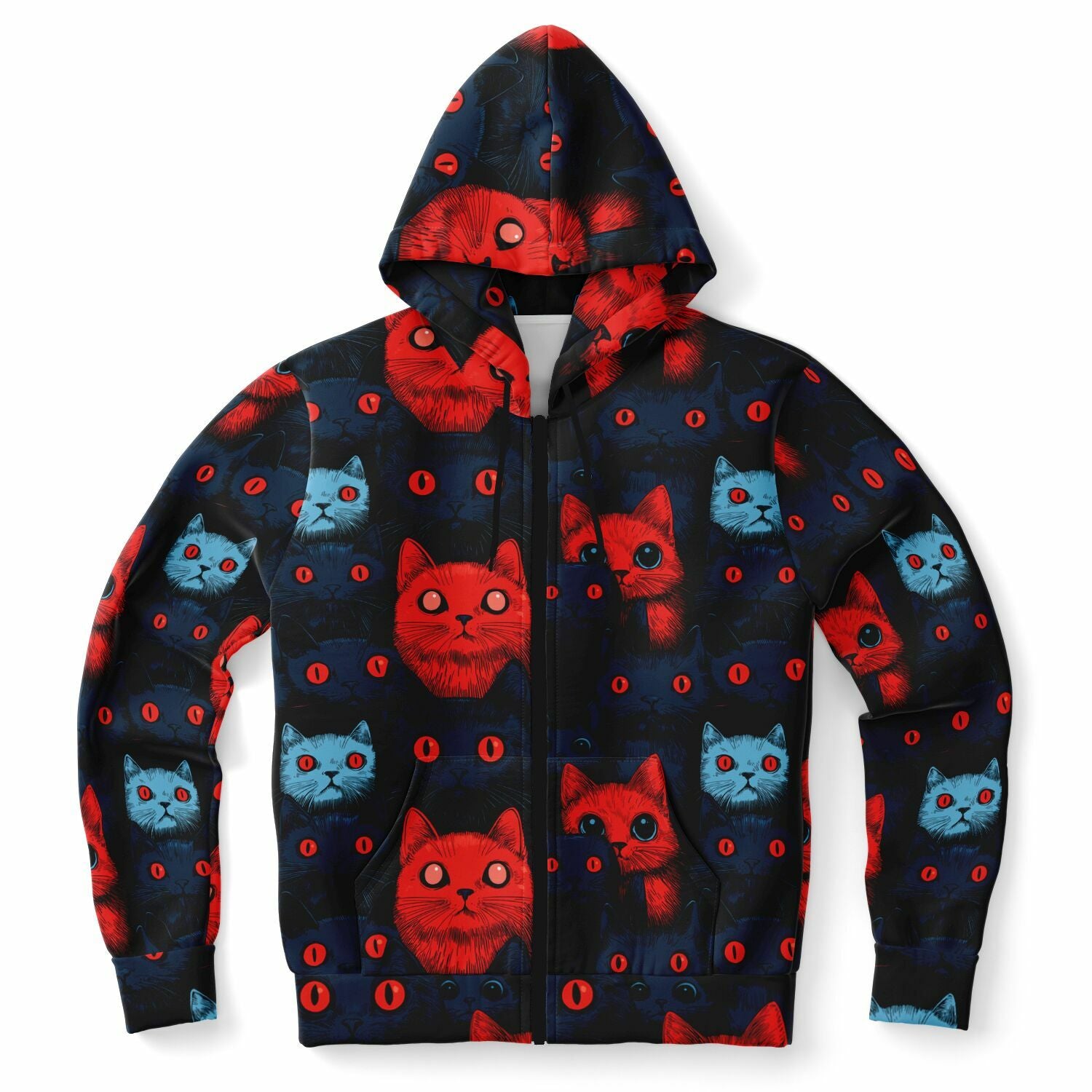 Cats of doom Japanese creepy art Unisex AOP Zip Hoodie