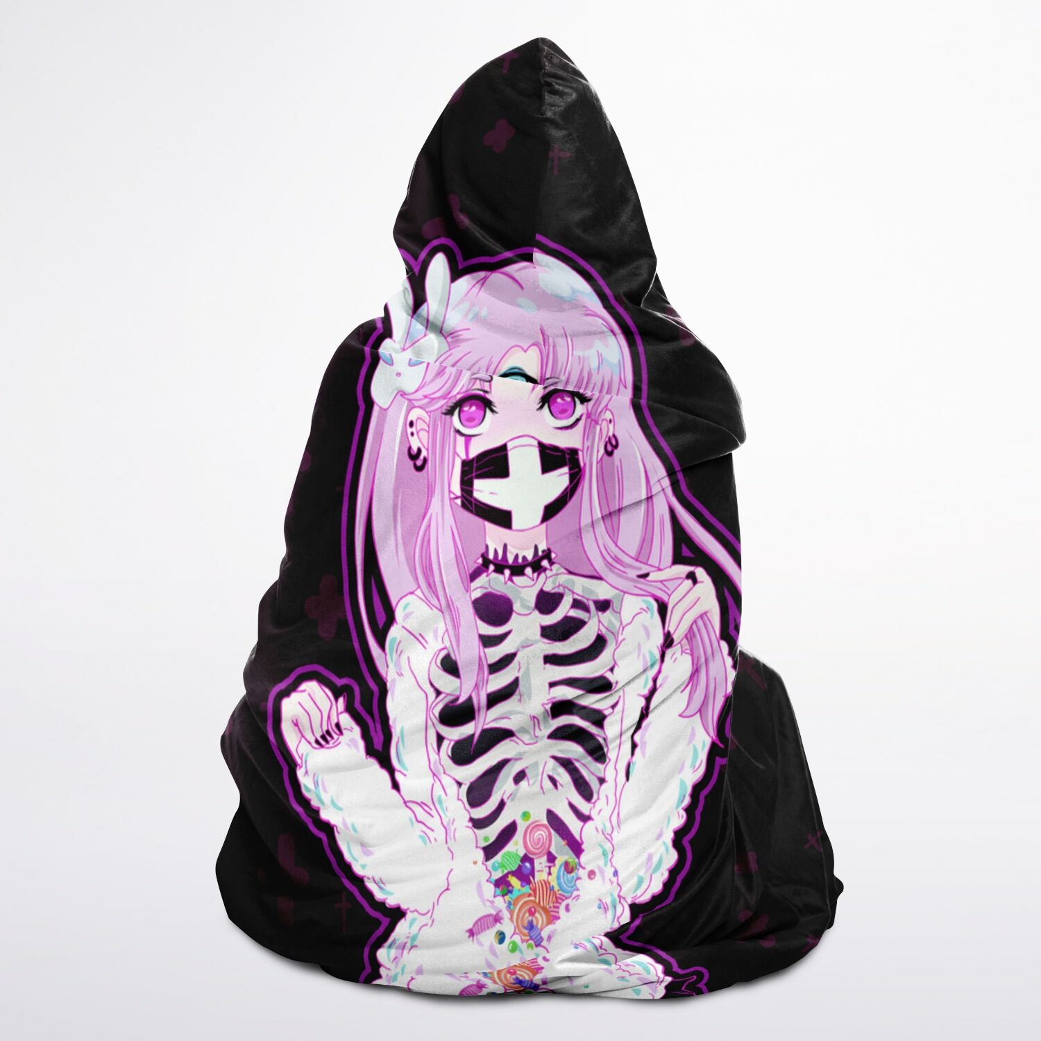 Black Maaya Creepy Cute anime Hooded Blanket