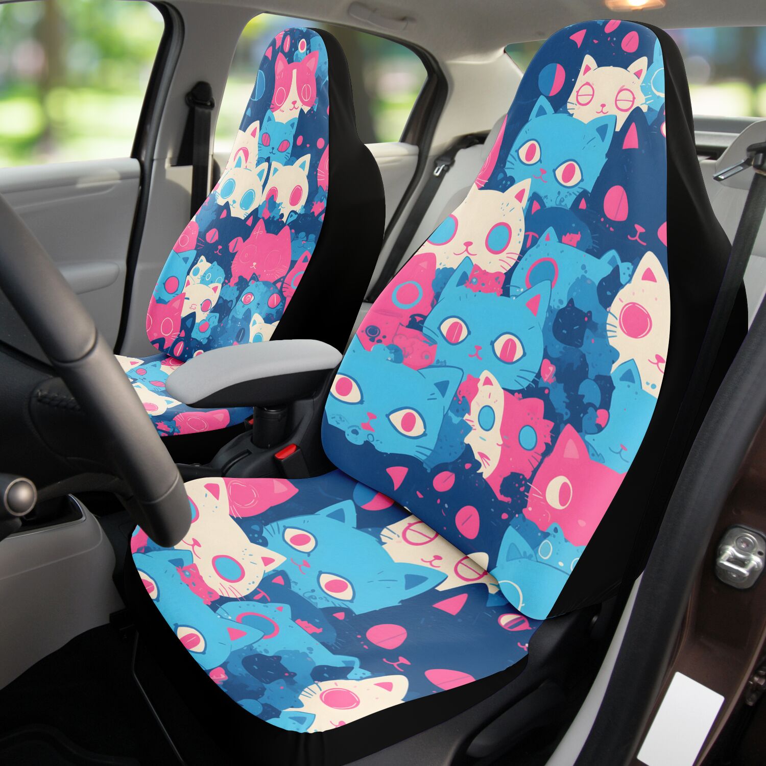 Cute pastel cat pattern Car Seat Cover (x2)