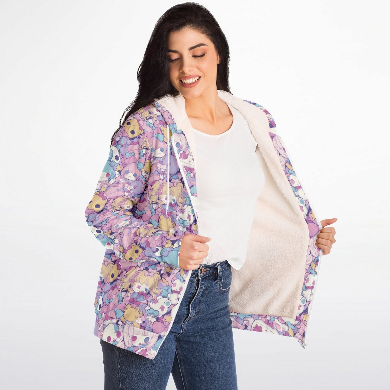 Cute pastel creepy dolls pattern Sherpa Jacket Hoodie