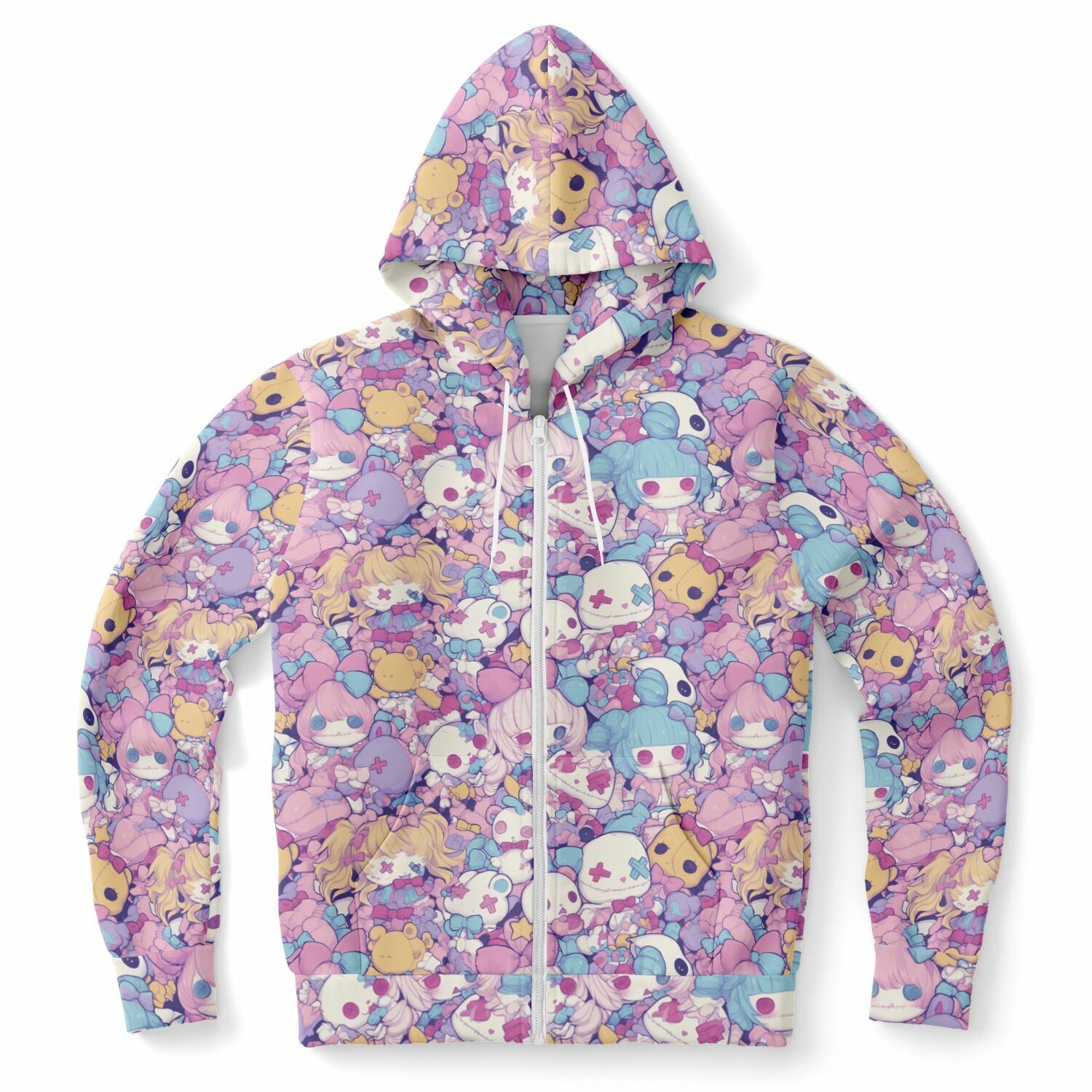 Cute pastel creepy dolls pattern Unisex AOP Zip Hoodie