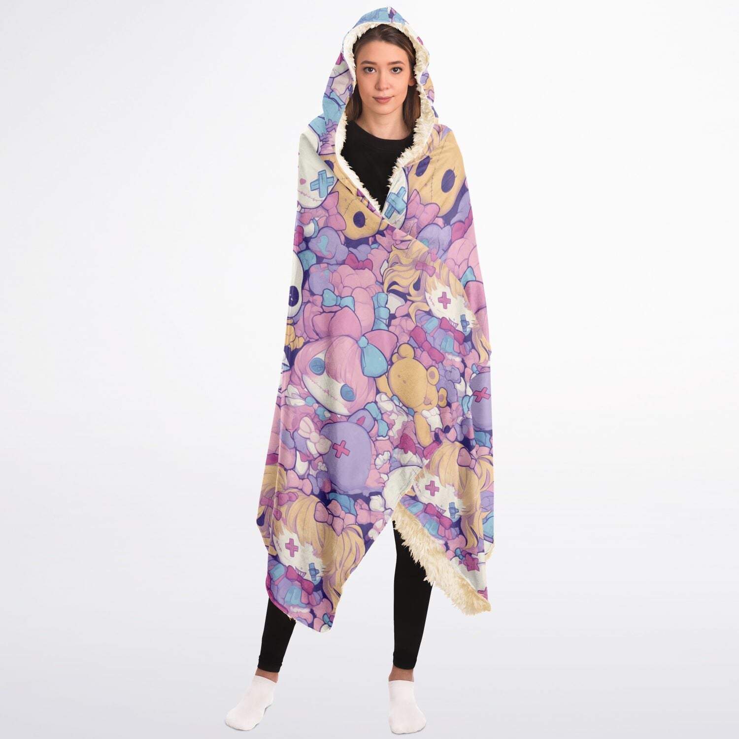 Cute pastel creepy dolls pattern Hooded Blanket Sherpa