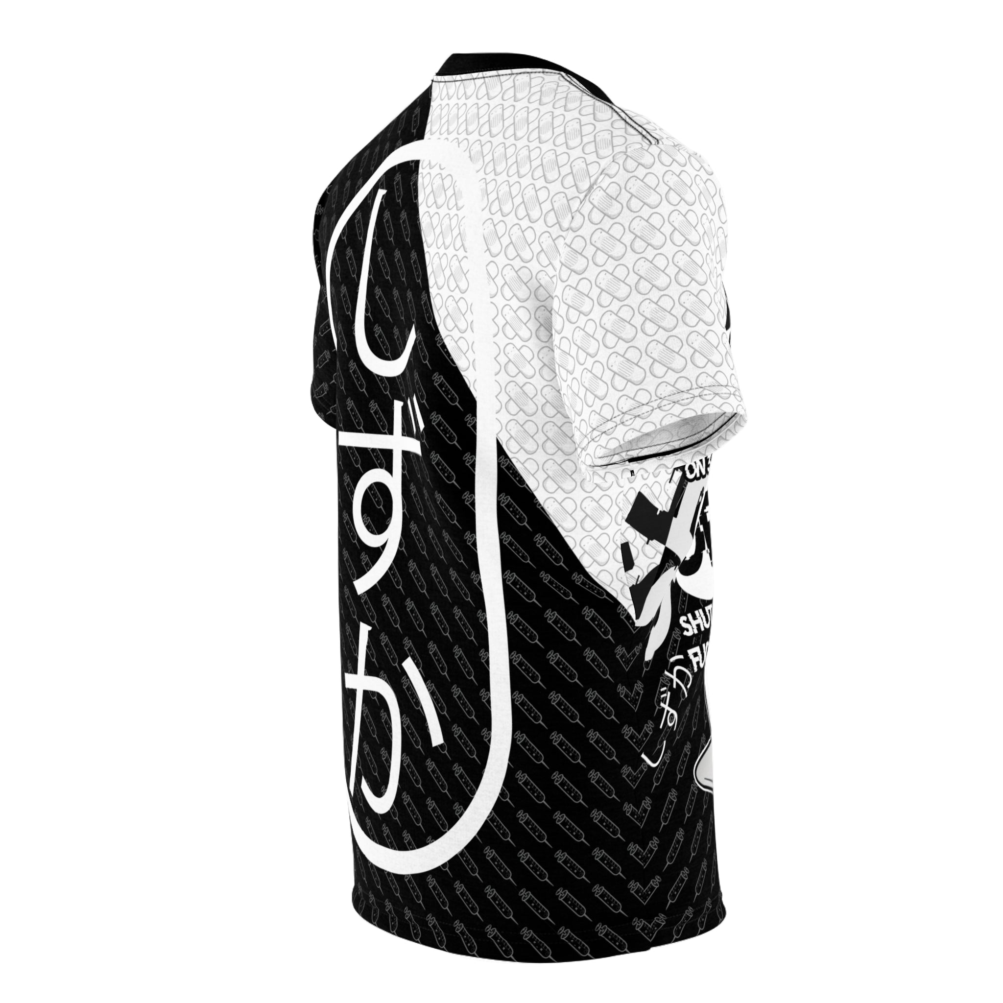 Shizuka B&W V2 Kawaii Anime Nurse - Creepy Cute - Unisex AOP Cut & Sew T-shirt