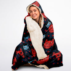 Cats of doom Japanese creepy art Hooded Blanket Sherpa