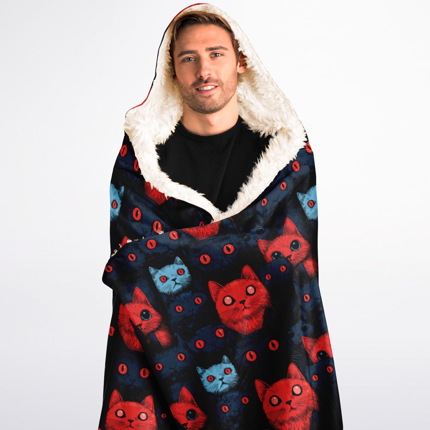 Cats of doom Japanese creepy art Hooded Blanket Sherpa