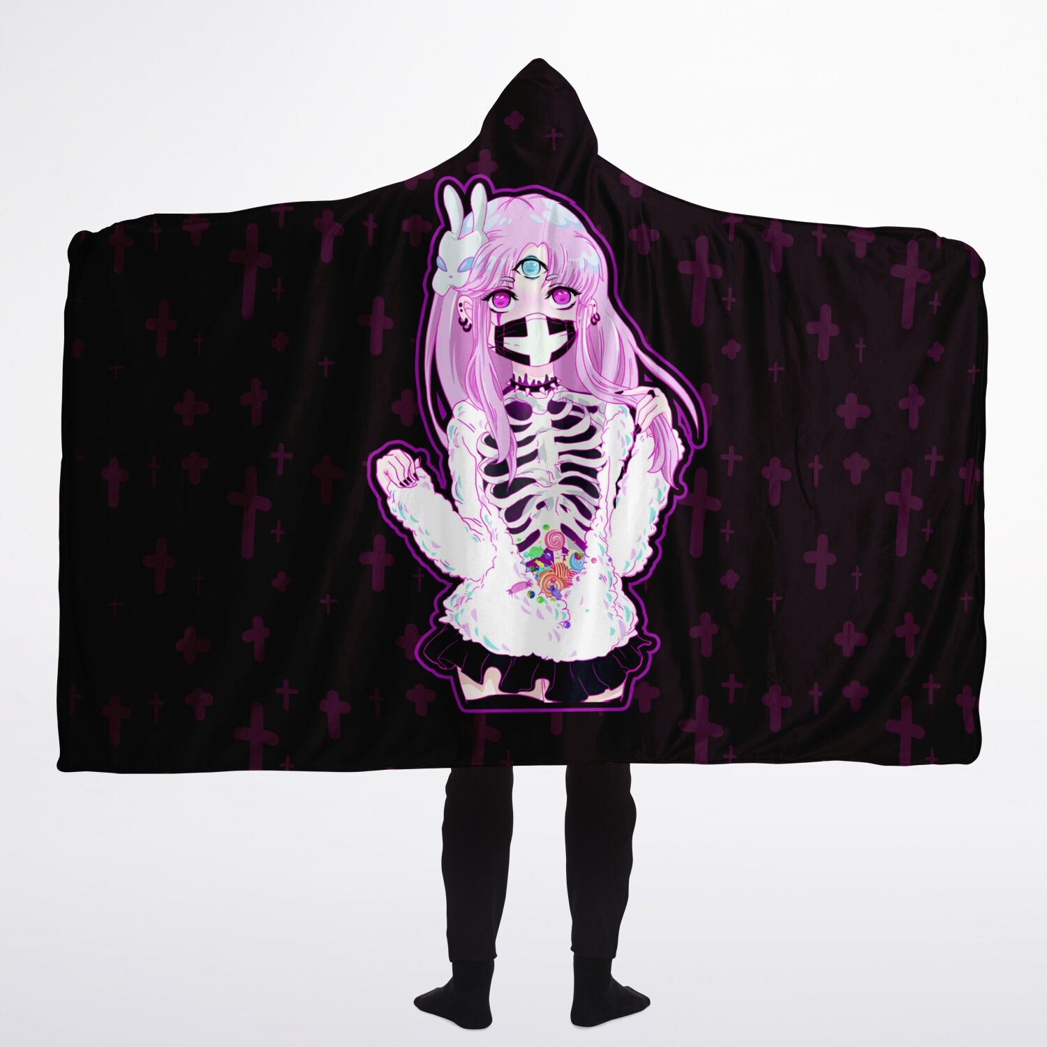 Black Maaya Creepy Cute anime Hooded Blanket