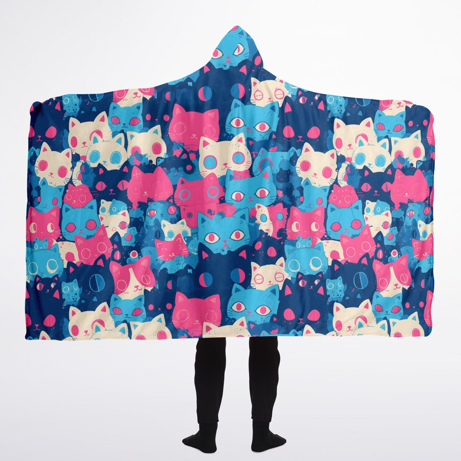 Cute pastel cat pattern Hooded Blanket Sherpa