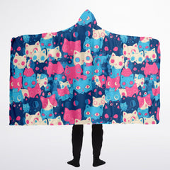 Cute pastel cat pattern Hooded Blanket Sherpa