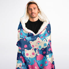 Cute pastel cat pattern Hooded Blanket Sherpa