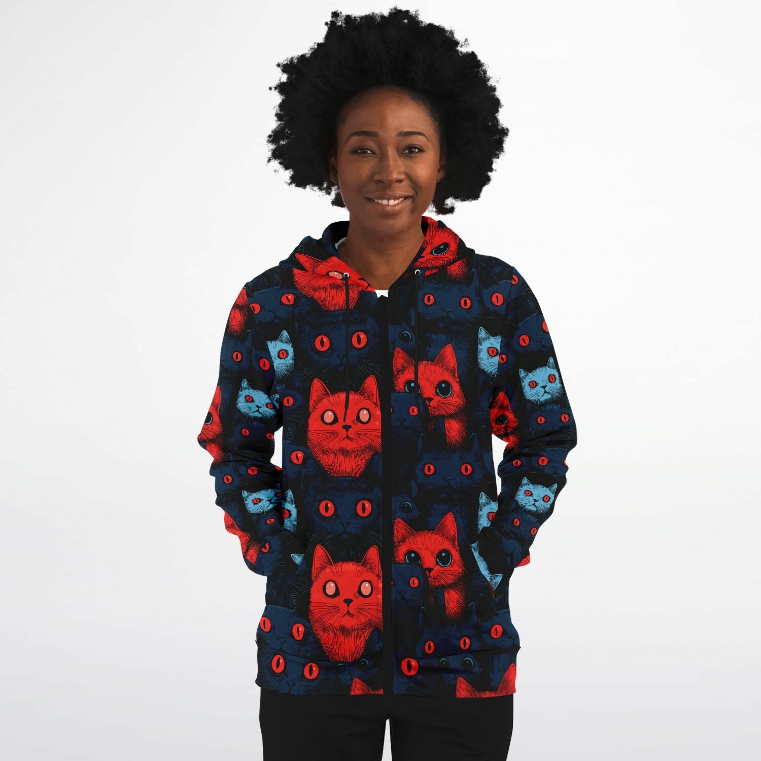 Cats of doom Japanese creepy art Unisex AOP Zip Hoodie
