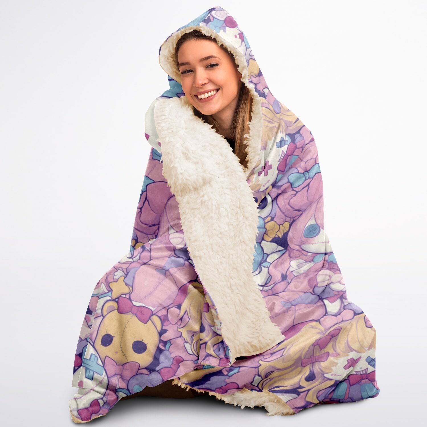 Cute pastel creepy dolls pattern Hooded Blanket Sherpa