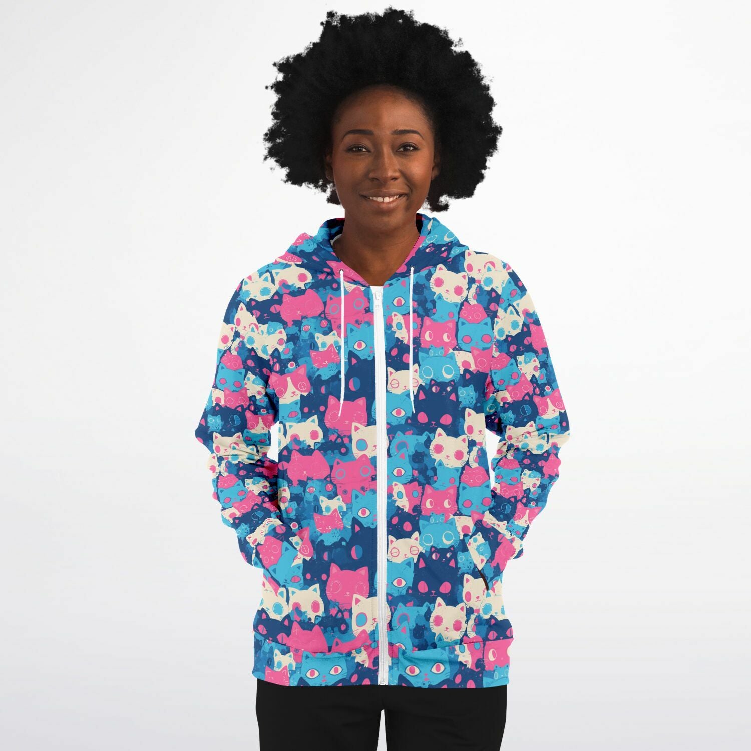 Cute pastel cat pattern Unisex AOP Zip Hoodie