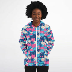 Cute pastel cat pattern Unisex AOP Zip Hoodie