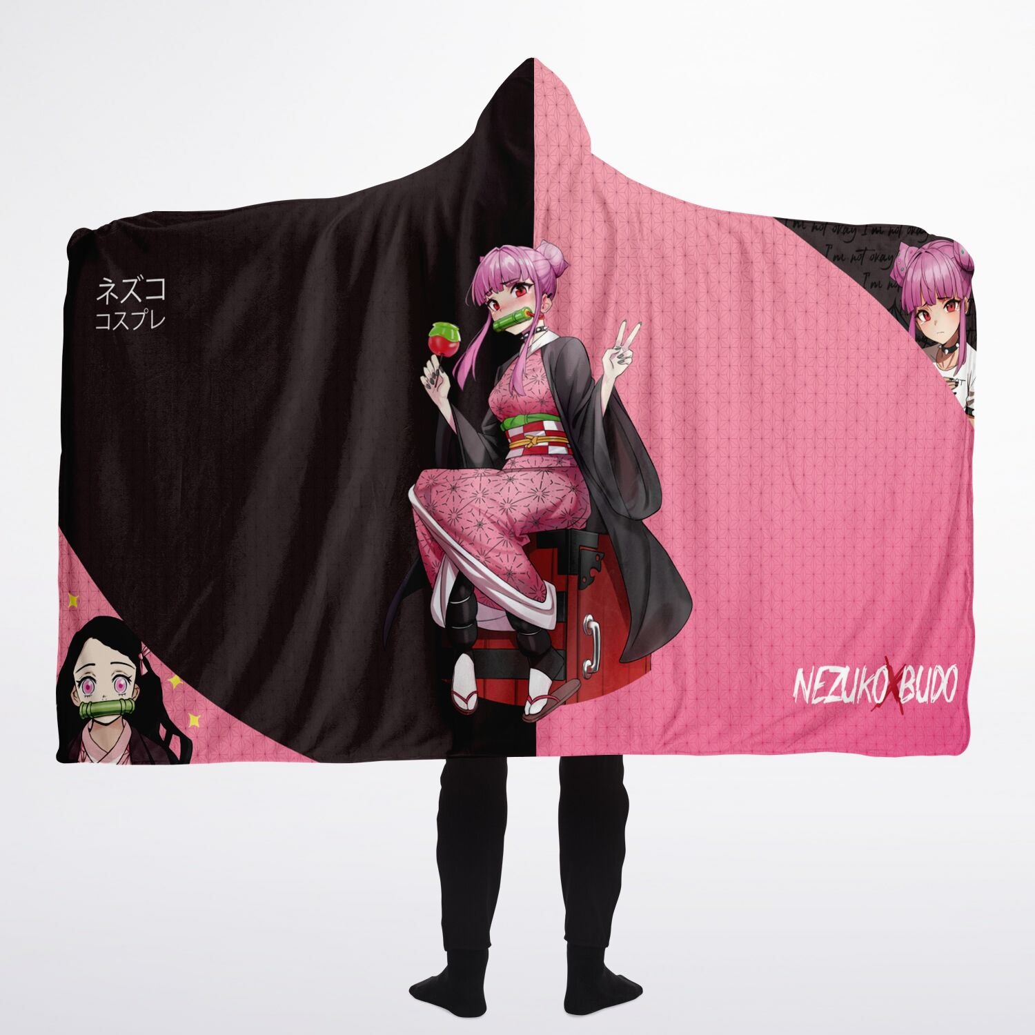 Budo cosplaying As Nezuko Cute Girl Hooded Blanket