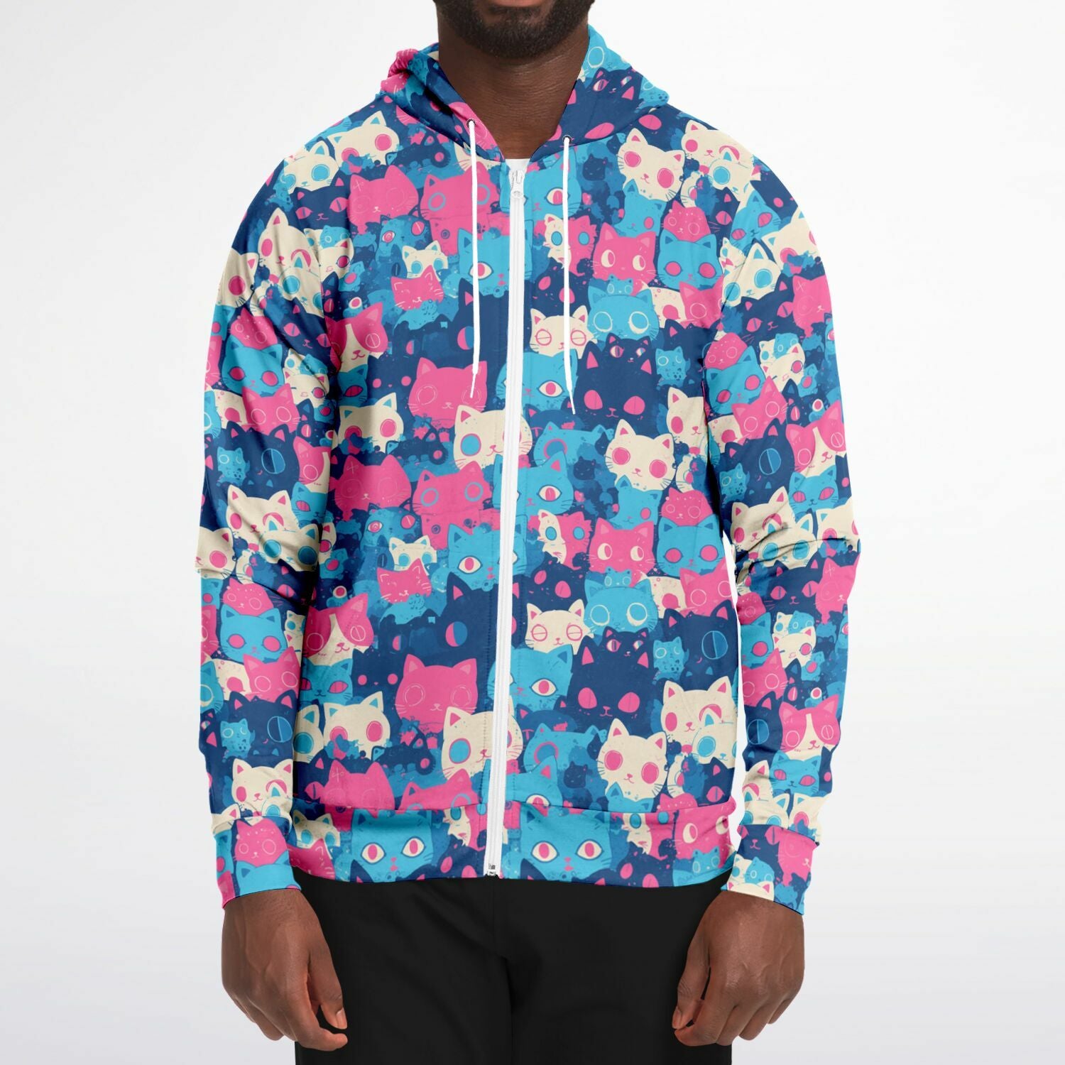 Cute pastel cat pattern Unisex AOP Zip Hoodie