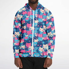 Cute pastel cat pattern Unisex AOP Zip Hoodie