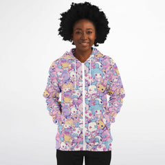 Cute pastel creepy dolls pattern Unisex AOP Zip Hoodie