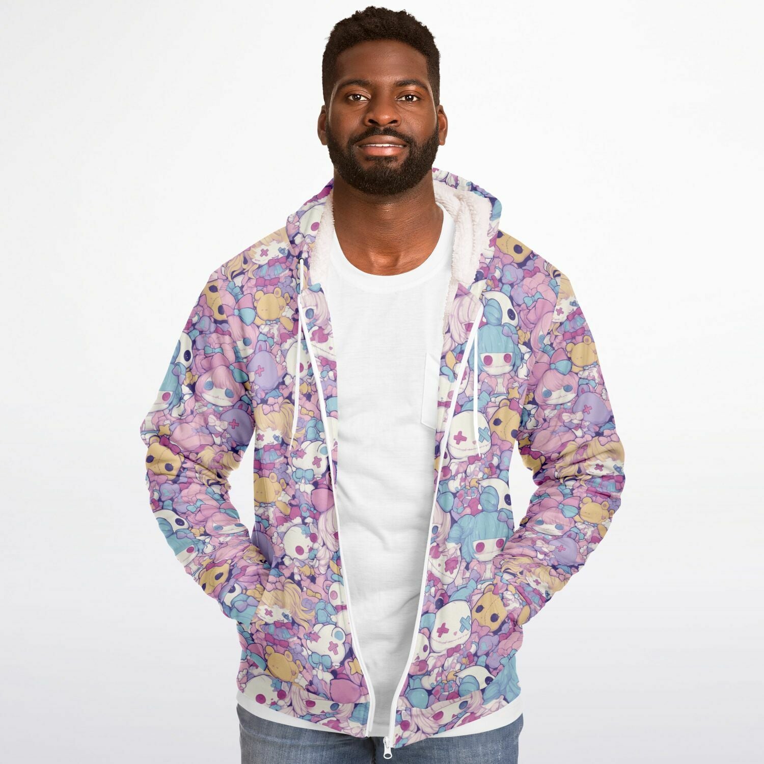 Cute pastel creepy dolls pattern Sherpa Jacket Hoodie