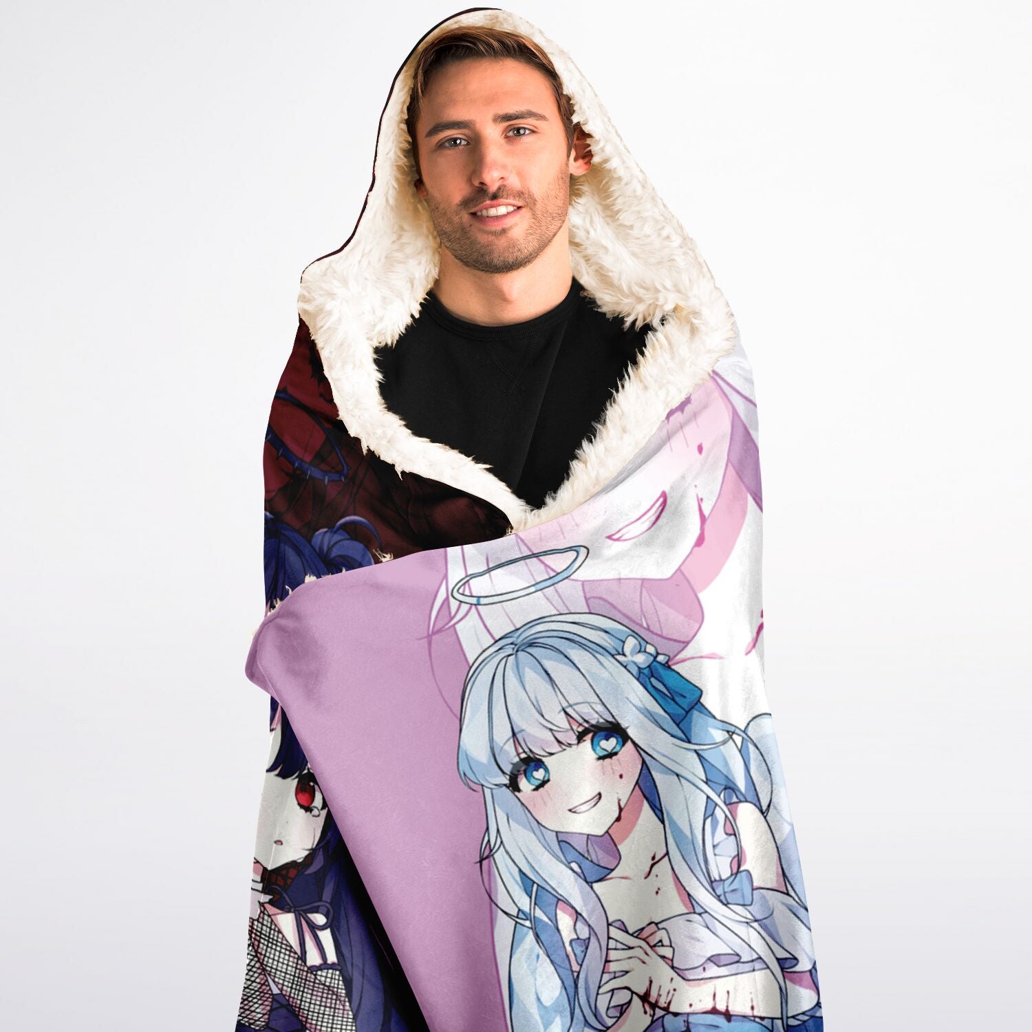 Saidah and Laylah - Dark and Light Anime Angel Twins Hooded Blanket