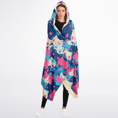 Cute pastel cat pattern Hooded Blanket Sherpa