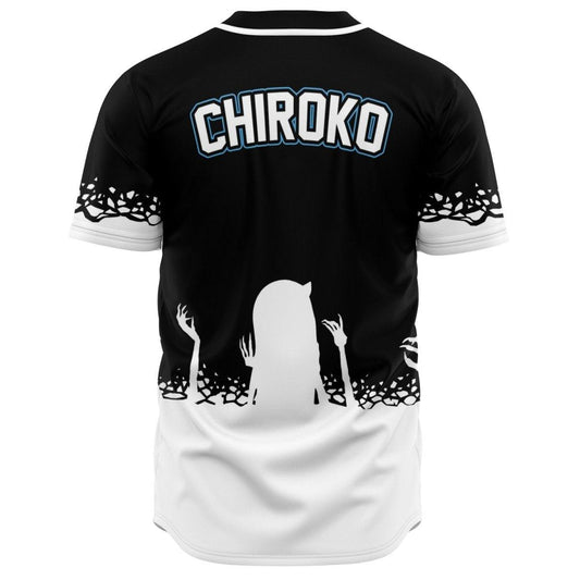 Chiroko creepy anime girl unisex baseball jersey t-shirt w/stripes - kawaiiwaru