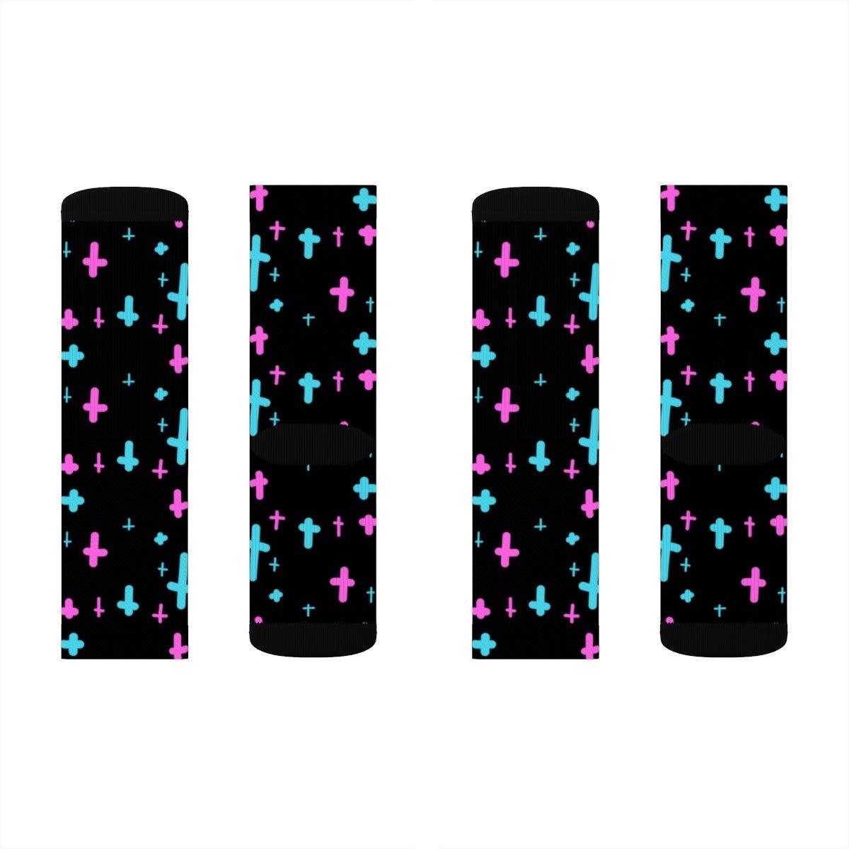 Crosses Black Sublimation Socks - kawaiiwaru