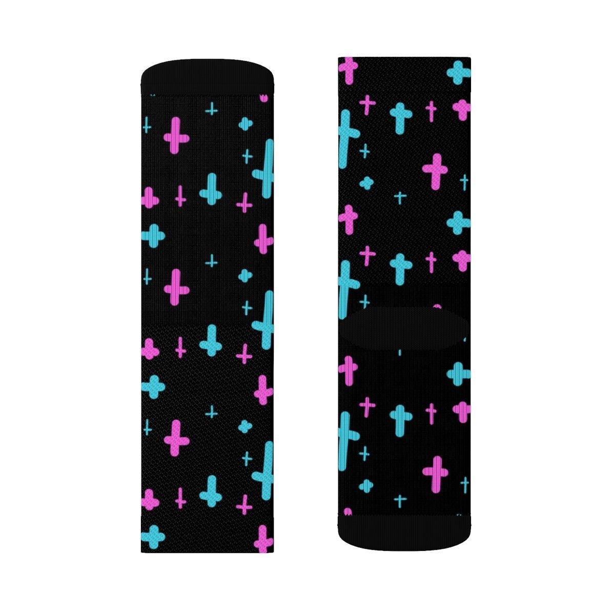 Crosses Black Sublimation Socks - kawaiiwaru