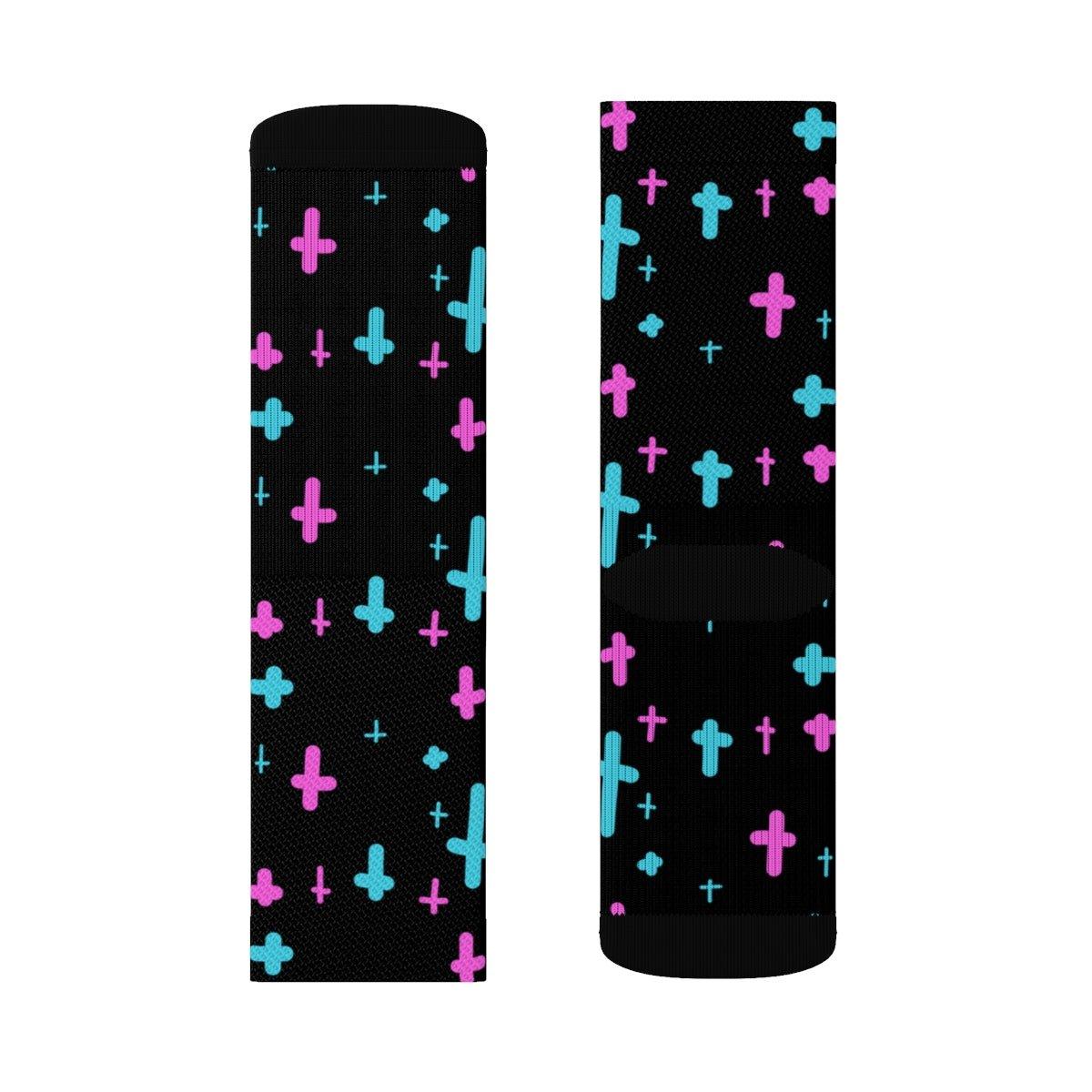 Crosses Black Sublimation Socks - kawaiiwaru