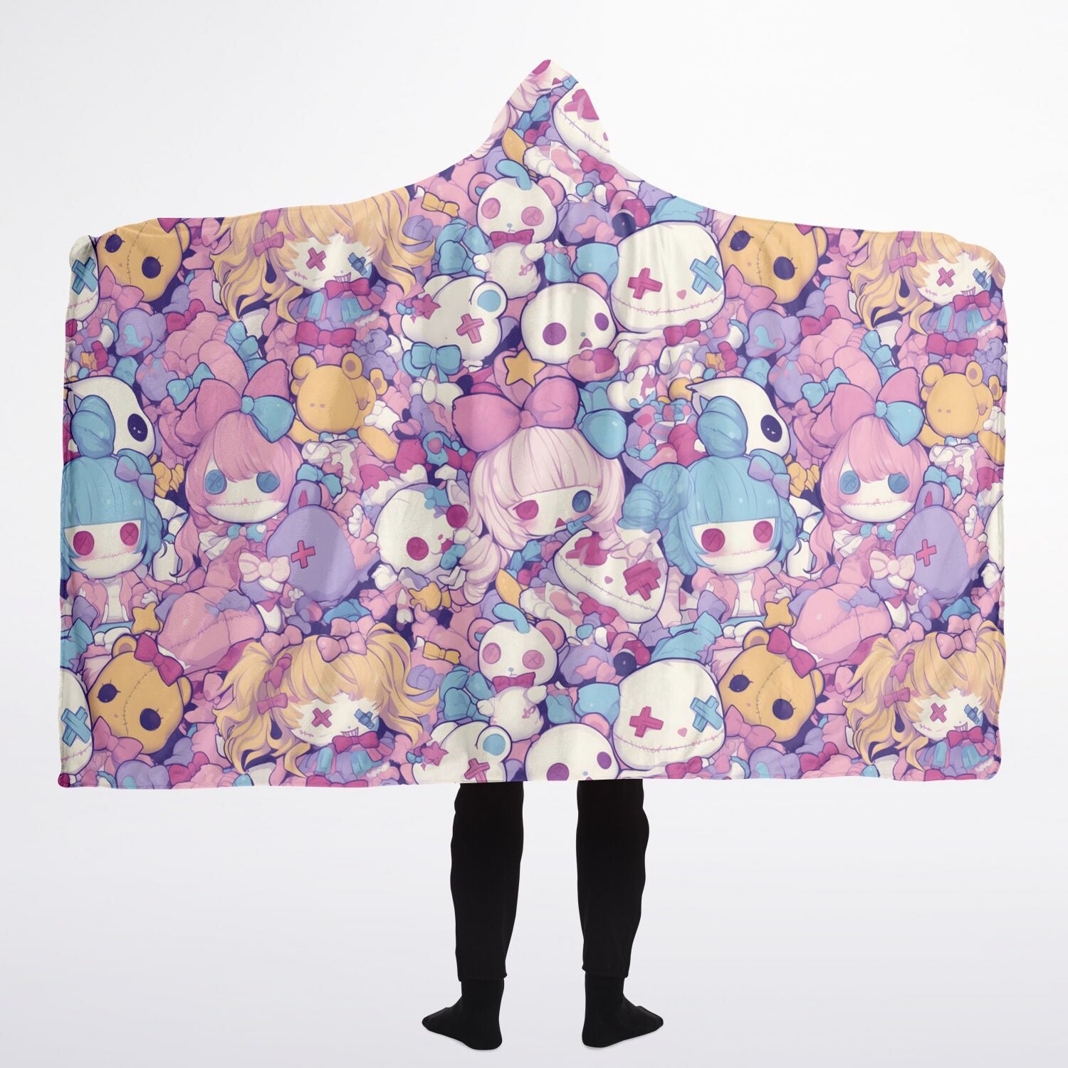 Cute pastel creepy dolls pattern Hooded Blanket Sherpa