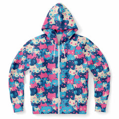 Cute pastel cat pattern Unisex AOP Zip Hoodie