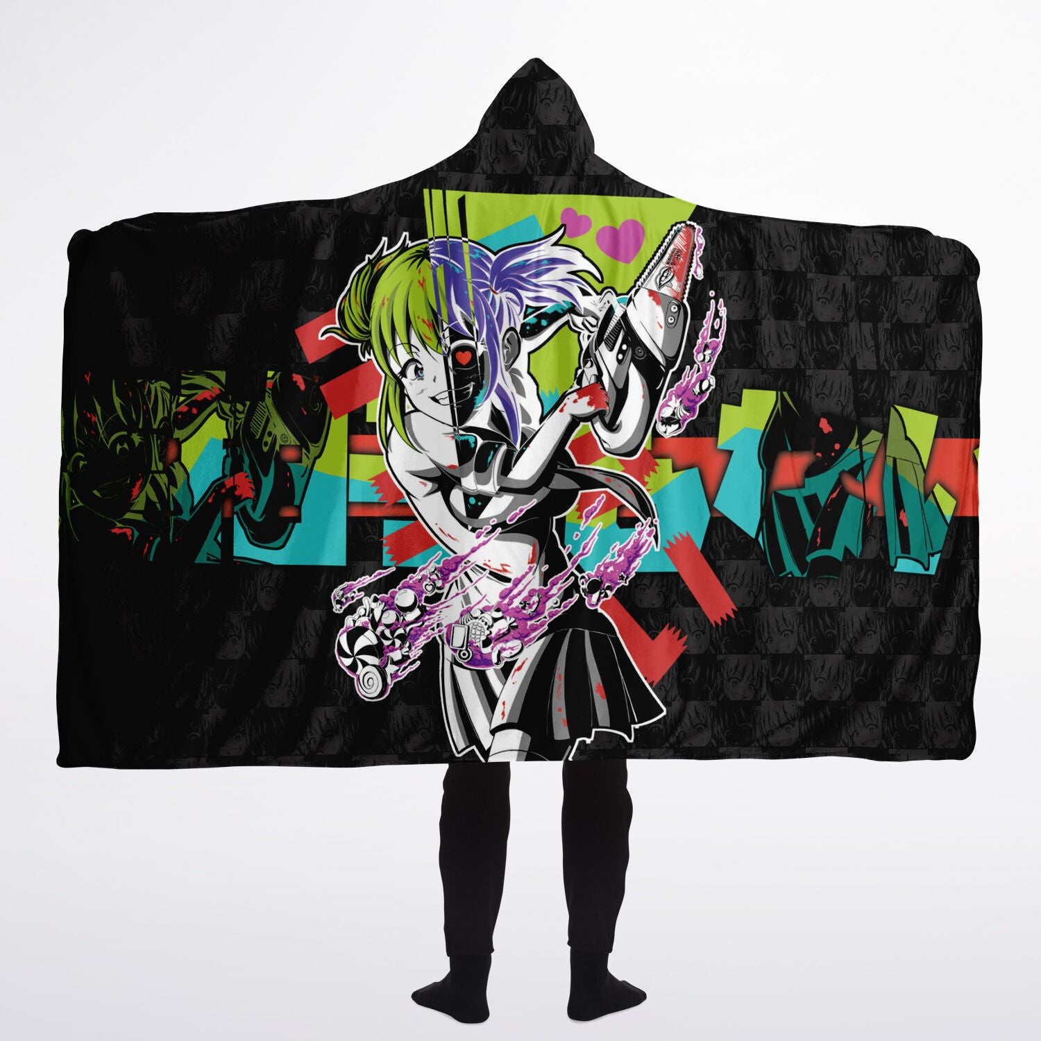 Kandi Cute Yandere Anime Girl Hooded Blanket