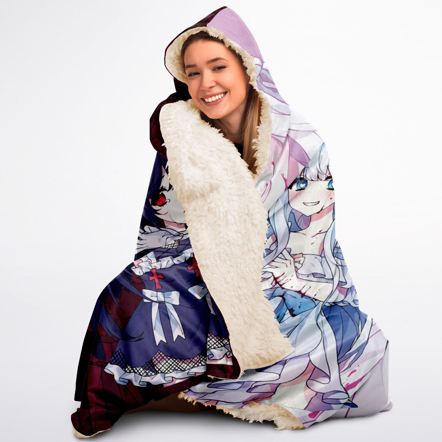 Saidah and Laylah - Dark and Light Anime Angel Twins Hooded Blanket