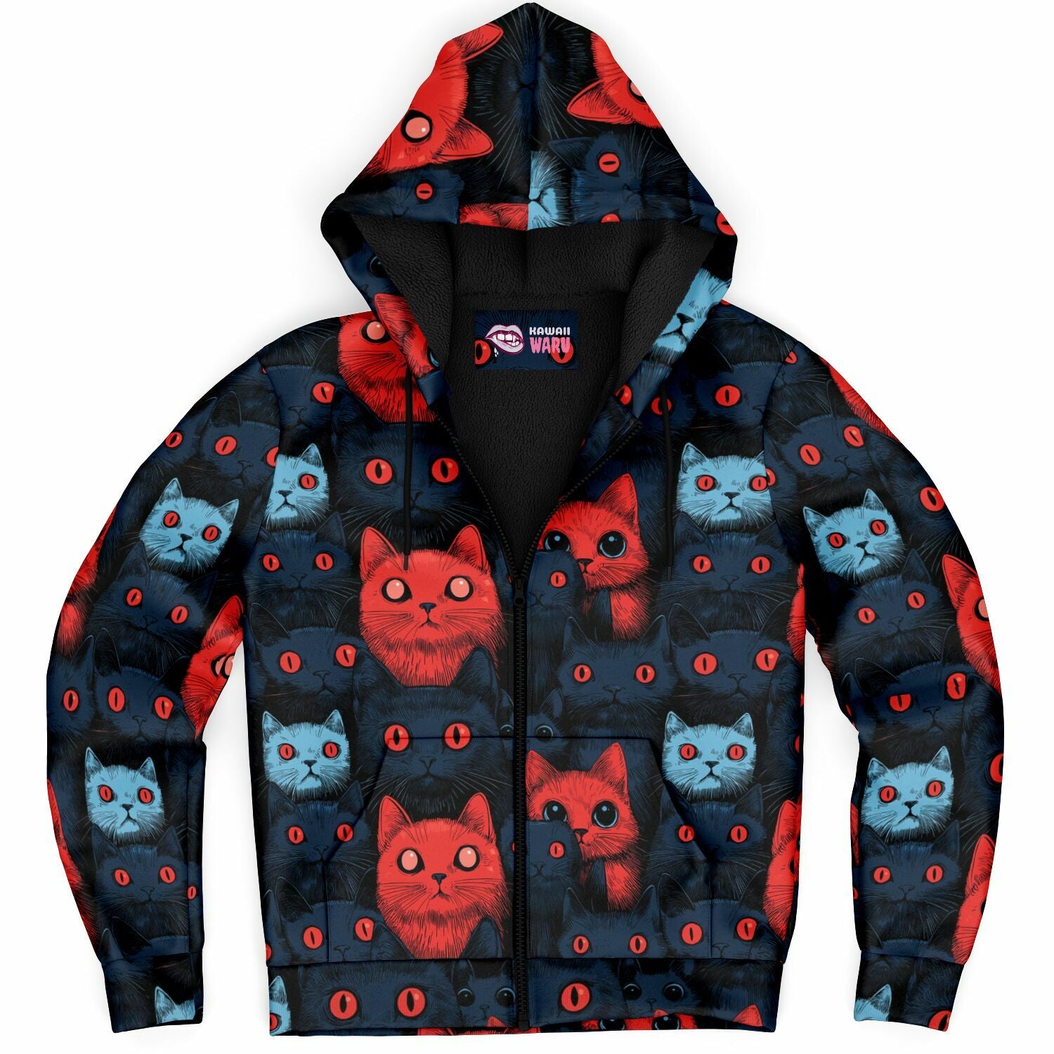 Cats of doom Japanese creepy art Sherpa Jacket Hoodie