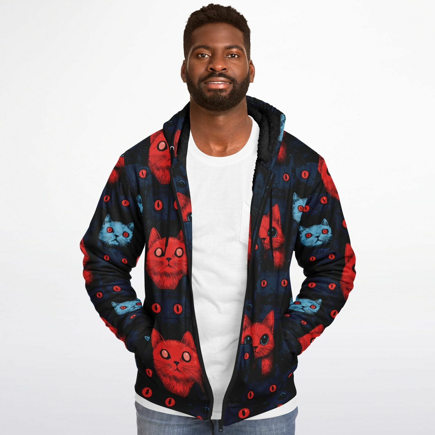 Cats of doom Japanese creepy art Sherpa Jacket Hoodie